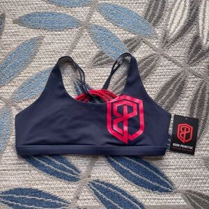 Born Primitive NWT Women’s Strappy Racerback Navy‎ Red Sports Bra Size XXL